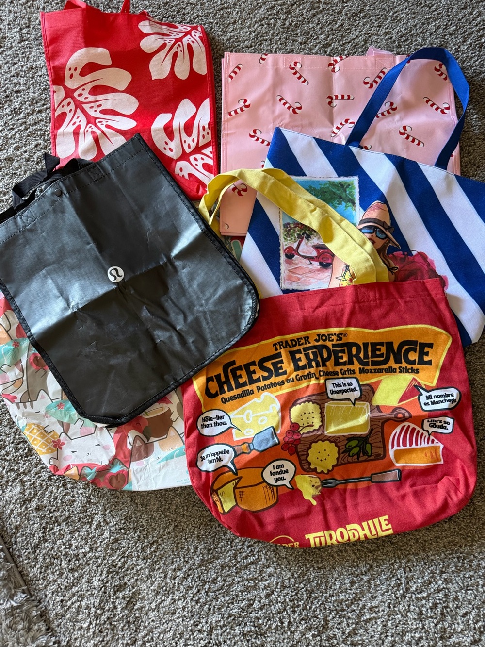 Awesome Tote Bags- Set of 6 bags. Assorted sizes. As Is. Some New & gently loved